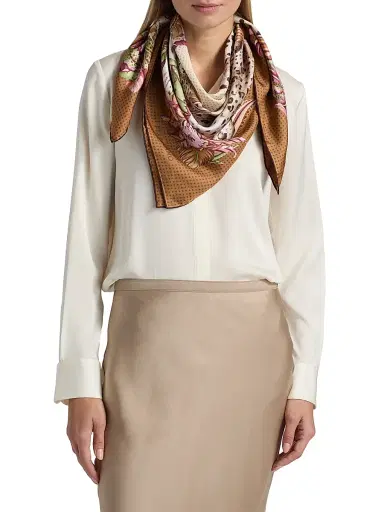 Ferragamo Women's Leopard- & Floral-Print Silk Scarf - Beige Camel | Thumbnail 2 Ferragamo Women's Leopard- & Floral-Print Silk Scarf - Beige Camel | Thumbnail 2