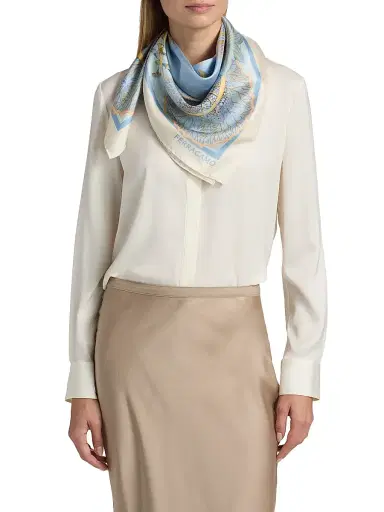 Ferragamo Women's Floral Silk Scarf - Light Denim | Thumbnail 2 Ferragamo Women's Floral Silk Scarf - Light Denim | Thumbnail 2