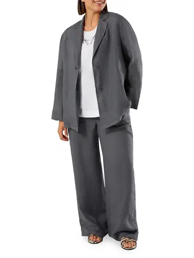 Marina Rinaldi Women's Ramie Twill Trousers - Medium Grey - Size 16 | Thumbnail 2