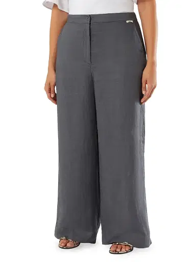 Marina Rinaldi Women's Ramie Twill Trousers - Medium Grey - Size 16 | Thumbnail 3