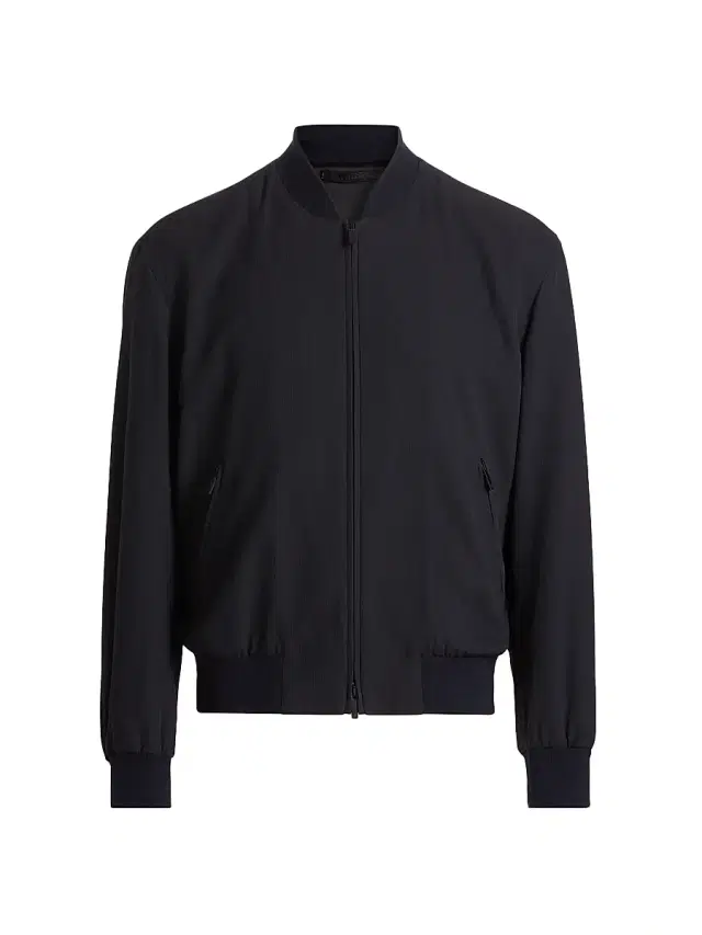 Men's Cotton-Blend Bomber Jacket - Solid Blue