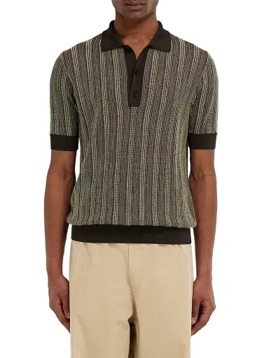 Ferragamo Men's Textured Knit Short-Sleeve Polo Sweater - Expres Butter Nero - Size XL | Thumbnail 3