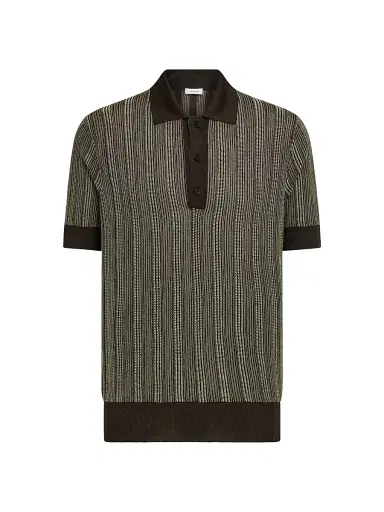 Ferragamo Men's Textured Knit Short-Sleeve Polo Sweater - Expres Butter Nero - Size XL | Thumbnail 1