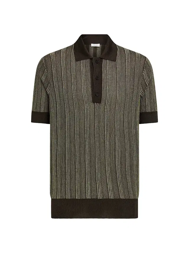 Men's Textured Knit Short-Sleeve Polo Sweater - Expres Butter Nero