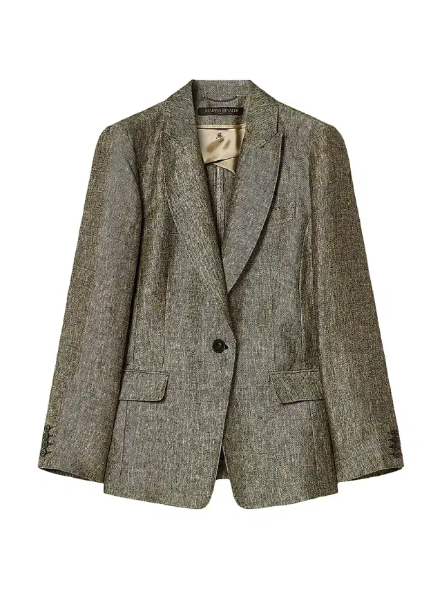 Women's Yarn Dyed Linen Jacket - Black Flesh Toner 16