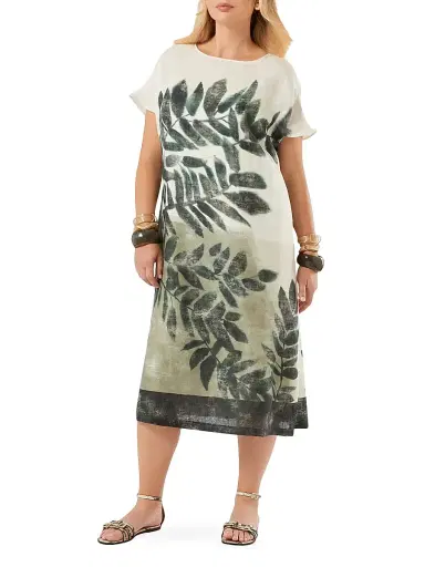 Marina Rinaldi Women's Linen Canvas Dress - Olive Green | Thumbnail 2
