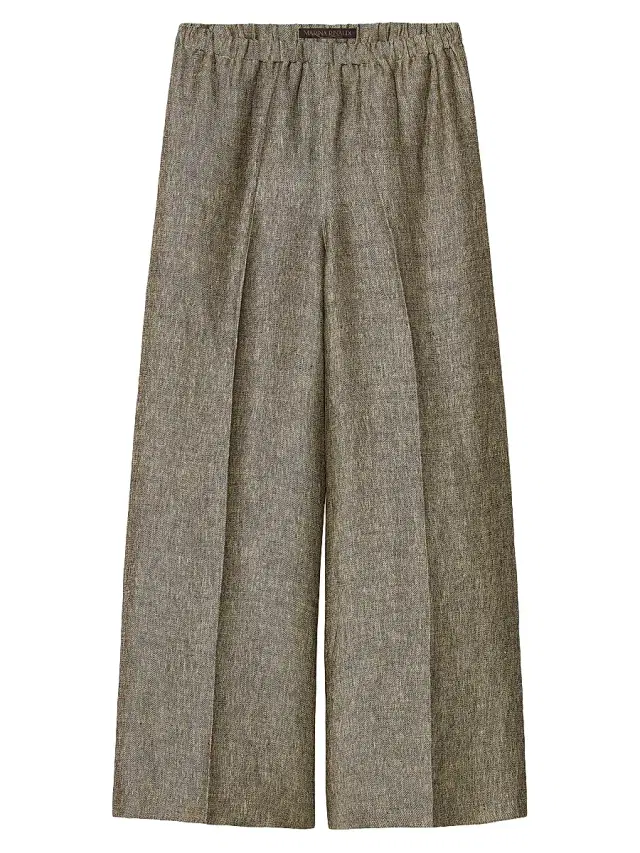 Women's Yarn Dyed Linen Drill Trousers - Black Flesh Toner 16