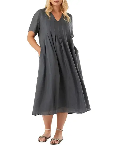 Marina Rinaldi Women's Ramie Twill Dress - Medium Grey - Size 16 | Thumbnail 5 Marina Rinaldi Women's Ramie Twill Dress - Medium Grey - Size 16 | Thumbnail 5