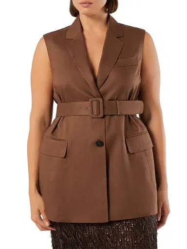 Marina Rinaldi Women's Linen Canvas Gilet - Cocoa - Size 16 | Thumbnail 3 Marina Rinaldi Women's Linen Canvas Gilet - Cocoa - Size 16 | Thumbnail 3