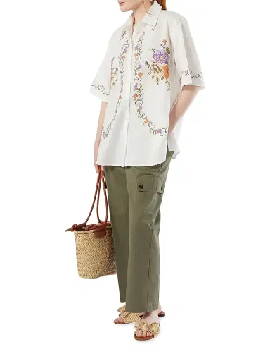 Marina Rinaldi Women's Embroidered Cotton Canvas Shirt - Ivory - Size 16 | Thumbnail 2