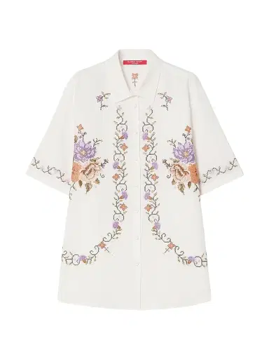 Marina Rinaldi Women's Embroidered Cotton Canvas Shirt - Ivory - Size 16 | Thumbnail 1