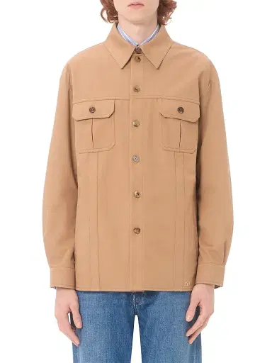 Valentino Garavani Men's Cotton Gabardine Shirt Jacket with VLogo - Camel - Size 38 | Thumbnail 2