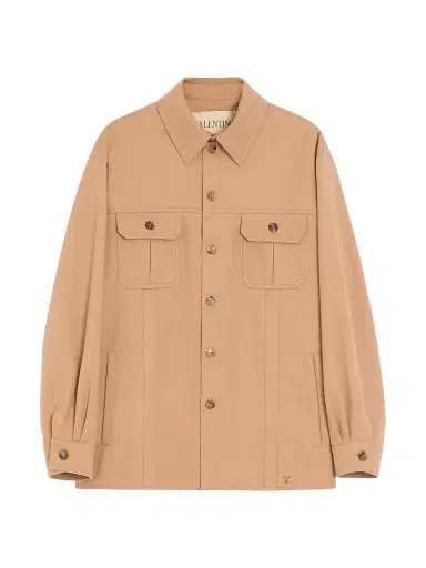 Valentino Garavani Men's Cotton Gabardine Shirt Jacket with VLogo - Camel - Size 38 | Thumbnail 1
