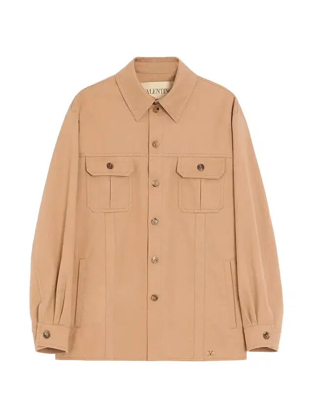 Valentino Garavani Men's Cotton Gabardine Shirt Jacket with VLogo - Camel