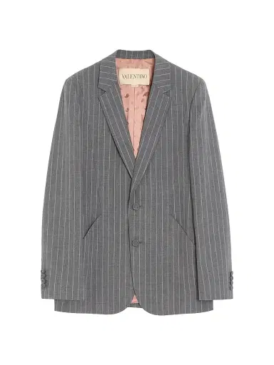 Valentino Garavani Men's Single-Breasted Jacket in Pinstripe Wool - Grey - Size 36 | Thumbnail 1 Valentino Garavani Men's Single-Breasted Jacket in Pinstripe Wool - Grey - Size 36 | Thumbnail 1