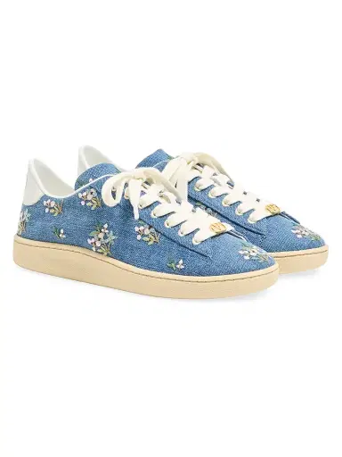 Valentino Garavani Women's Royco Denim Trainer Sneakers with Floral Embroidery - Denim - Size 5 | Thumbnail 2