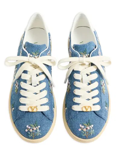 Valentino Garavani Women's Royco Denim Trainer Sneakers with Floral Embroidery - Denim - Size 5 | Thumbnail 4