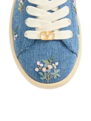 Valentino Garavani Women's Royco Denim Trainer Sneakers with Floral Embroidery - Denim - Size 5 | Thumbnail 6