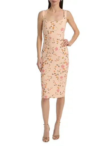 Chiara Boni La Petite Robe Women's Gilia Floral Jersey Cocktail Midi-Dress - Cyd Gold - Size 2 | Thumbnail 2