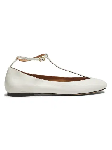 Odissì Women's Calla Leather T-Strap Ballerina Flats - White Pearl - Size 10 | Thumbnail 1 Odissì Women's Calla Leather T-Strap Ballerina Flats - White Pearl - Size 10 | Thumbnail 1