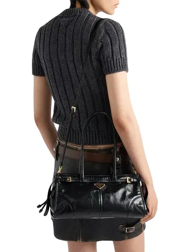Prada Women's Bonnie Leather Top Handle Bag - Black | Thumbnail 2 Prada Women's Bonnie Leather Top Handle Bag - Black | Thumbnail 2