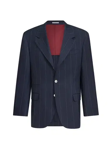 Brunello Cucinelli Men's Virgin Wool Chalk Stripe Tailor Blazer - Navy Blue - Size 40 | Thumbnail 2