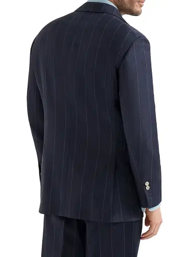 Brunello Cucinelli Men's Virgin Wool Chalk Stripe Tailor Blazer - Navy Blue - Size 40 | Thumbnail 3