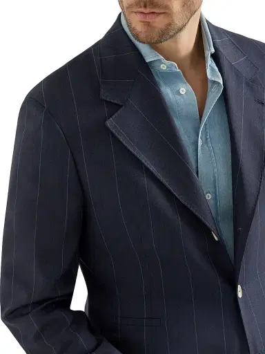 Brunello Cucinelli Men's Virgin Wool Chalk Stripe Tailor Blazer - Navy Blue - Size 40 | Thumbnail 5