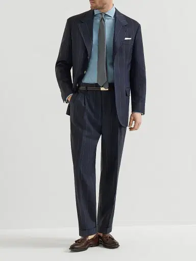 Brunello Cucinelli Men's Virgin Wool Chalk Stripe Tailor Blazer - Navy Blue - Size 40 | Thumbnail 6