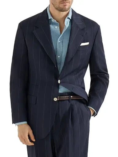 Brunello Cucinelli Men's Virgin Wool Chalk Stripe Tailor Blazer - Navy Blue - Size 40 | Thumbnail 1