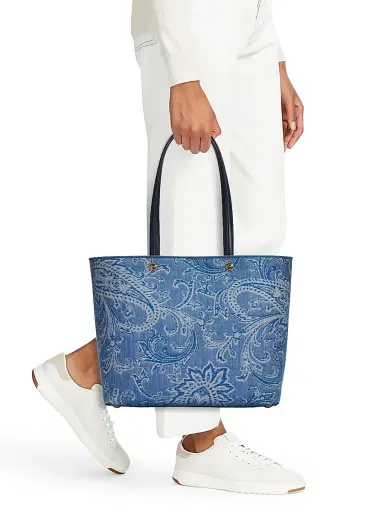 Etro Women's Essential Medium Paisley Denim Shopper Tote Bag - Blue Denim | Thumbnail 2