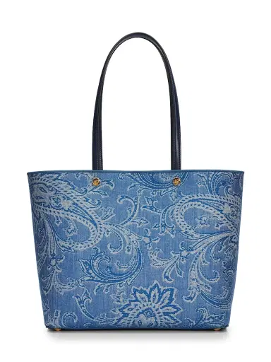 Etro Women's Essential Medium Paisley Denim Shopper Tote Bag - Blue Denim | Thumbnail 1