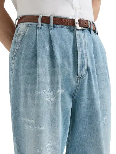 Brunello Cucinelli Men's Lightweight Denim Iconic Fit Five Pocket Jeans - Light Blue Denim | Thumbnail 5 Brunello Cucinelli Men's Lightweight Denim Iconic Fit Five Pocket Jeans - Light Blue Denim | Thumbnail 5