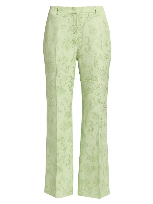 Women's Floral Jacquard Boot-Cut Trousers - Verde Mare Pastello