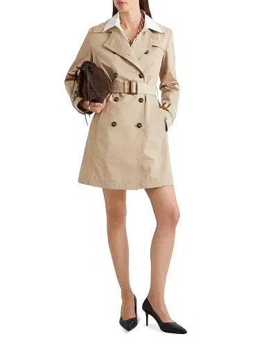 Marella Women's Double Breasted Technical Cotton Trench Coat - Natural | Thumbnail 2