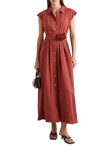 Marella Women's Pure Linen Shirt Dress - Brick Red | Thumbnail 3 Marella Women's Pure Linen Shirt Dress - Brick Red | Thumbnail 3