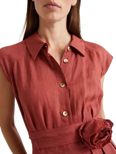 Marella Women's Pure Linen Shirt Dress - Brick Red | Thumbnail 5 Marella Women's Pure Linen Shirt Dress - Brick Red | Thumbnail 5