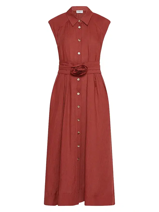 Marella Women's Pure Linen Shirt Dress - Brick Red