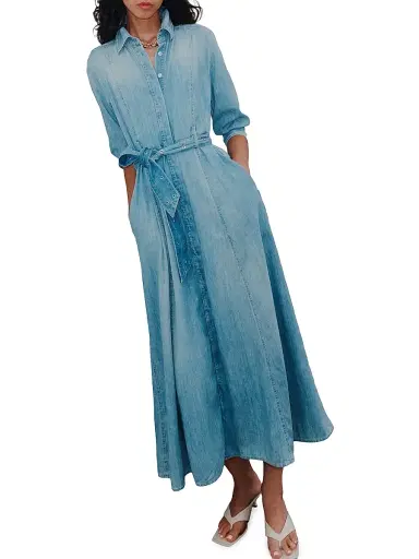 Marella Women's Long Fluid Denim Shirt Dress - Blue Jeans | Thumbnail 4 Marella Women's Long Fluid Denim Shirt Dress - Blue Jeans | Thumbnail 4