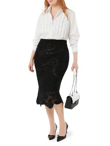 Marina Rinaldi Women's Macramé Embroidered Skirt - Black - Size Large | Thumbnail 2 Marina Rinaldi Women's Macramé Embroidered Skirt - Black - Size Large | Thumbnail 2