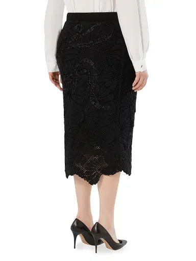 Marina Rinaldi Women's Macramé Embroidered Skirt - Black - Size Large | Thumbnail 4 Marina Rinaldi Women's Macramé Embroidered Skirt - Black - Size Large | Thumbnail 4