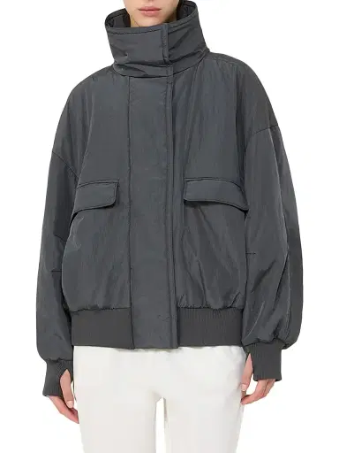 MM Max Mara Women's Technical Crinkle Fabric Bomber Jacket - Dark Grey - Size 16 | Thumbnail 2 MM Max Mara Women's Technical Crinkle Fabric Bomber Jacket - Dark Grey - Size 16 | Thumbnail 2