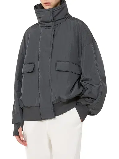 MM Max Mara Women's Technical Crinkle Fabric Bomber Jacket - Dark Grey - Size 16 | Thumbnail 3 MM Max Mara Women's Technical Crinkle Fabric Bomber Jacket - Dark Grey - Size 16 | Thumbnail 3