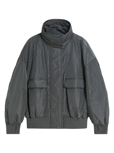 MM Max Mara Women's Technical Crinkle Fabric Bomber Jacket - Dark Grey - Size 16 | Thumbnail 1 MM Max Mara Women's Technical Crinkle Fabric Bomber Jacket - Dark Grey - Size 16 | Thumbnail 1