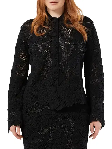 Marina Rinaldi Women's Embroidered Cotton Blend Cardigan - Black - Size Large | Thumbnail 3 Marina Rinaldi Women's Embroidered Cotton Blend Cardigan - Black - Size Large | Thumbnail 3