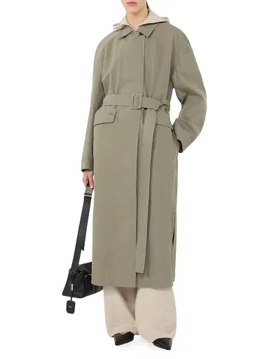 MM Max Mara Women's Water Repellent Gabardine Trench Coat - Horn Grey Green - Size 16 | Thumbnail 2