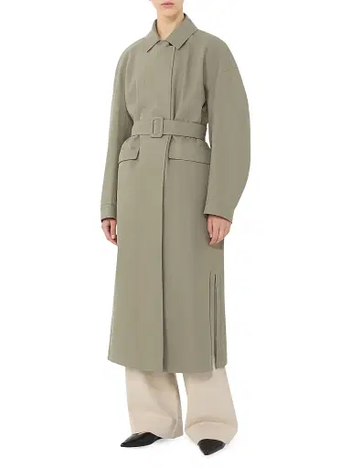 MM Max Mara Women's Water Repellent Gabardine Trench Coat - Horn Grey Green - Size 16 | Thumbnail 3