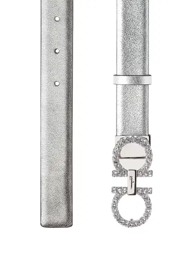 Ferragamo Women's Reversible Gancini Crystal-Embellished Metallic Leather Belt | Thumbnail 2 Ferragamo Women's Reversible Gancini Crystal-Embellished Metallic Leather Belt | Thumbnail 2