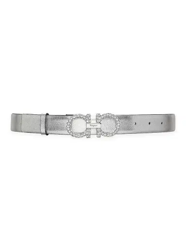 Ferragamo Women's Reversible Gancini Crystal-Embellished Metallic Leather Belt | Thumbnail 1 Ferragamo Women's Reversible Gancini Crystal-Embellished Metallic Leather Belt | Thumbnail 1