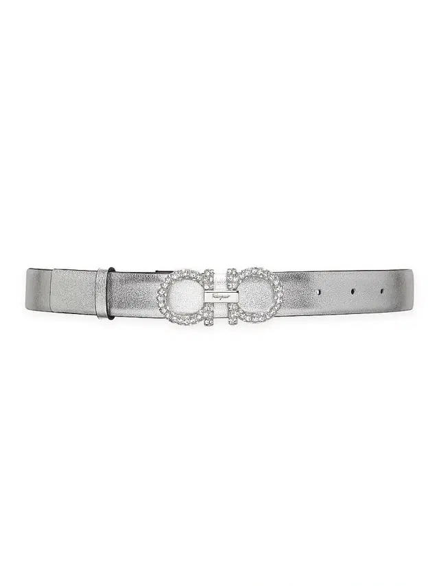 FERRAGAMO Women's Reversible Gancini Crystal-Embellished Metallic Leather Belt - Silver